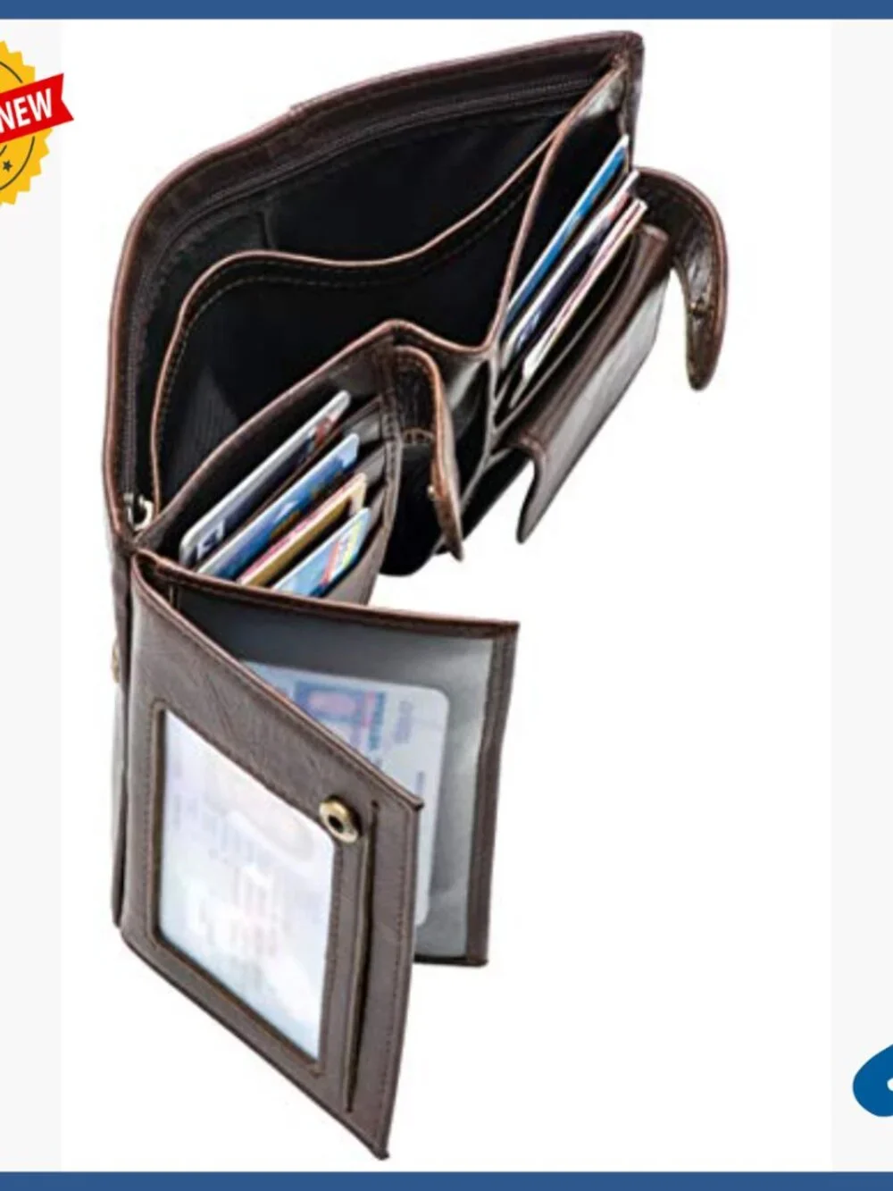 Large RFID Blocking Genuine Leather Trifold Wallet with Snap Closure